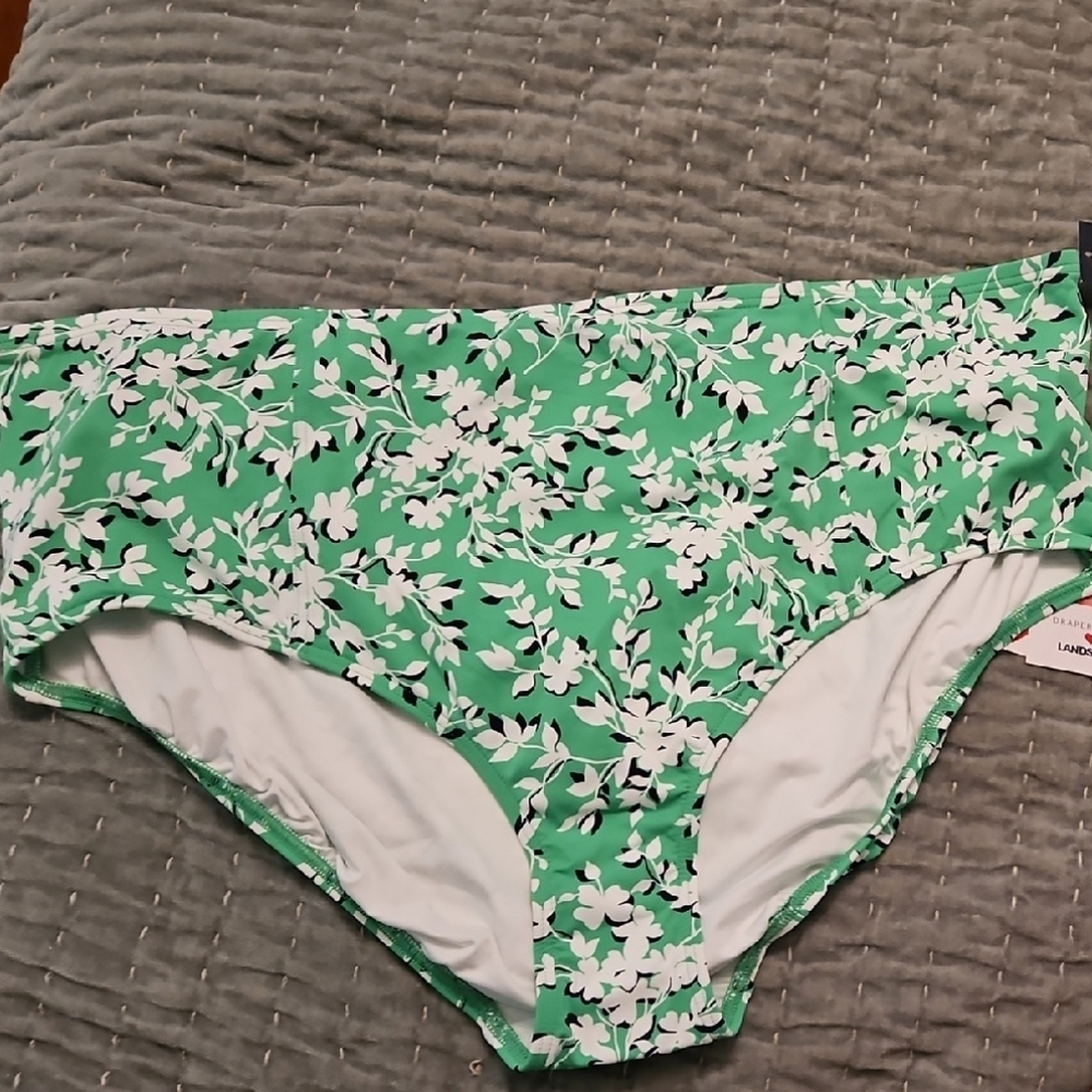 NWT Lands' End/ Draper James  Green and White Floral Bikini Bottom, Plus Sz. 24W